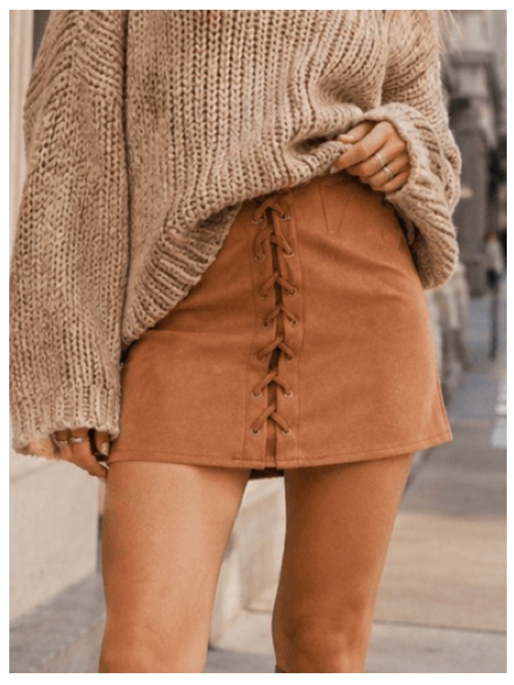 🟠NWT SHINESTAR Faux Suede Lace-Up Mini Skirt in Copper